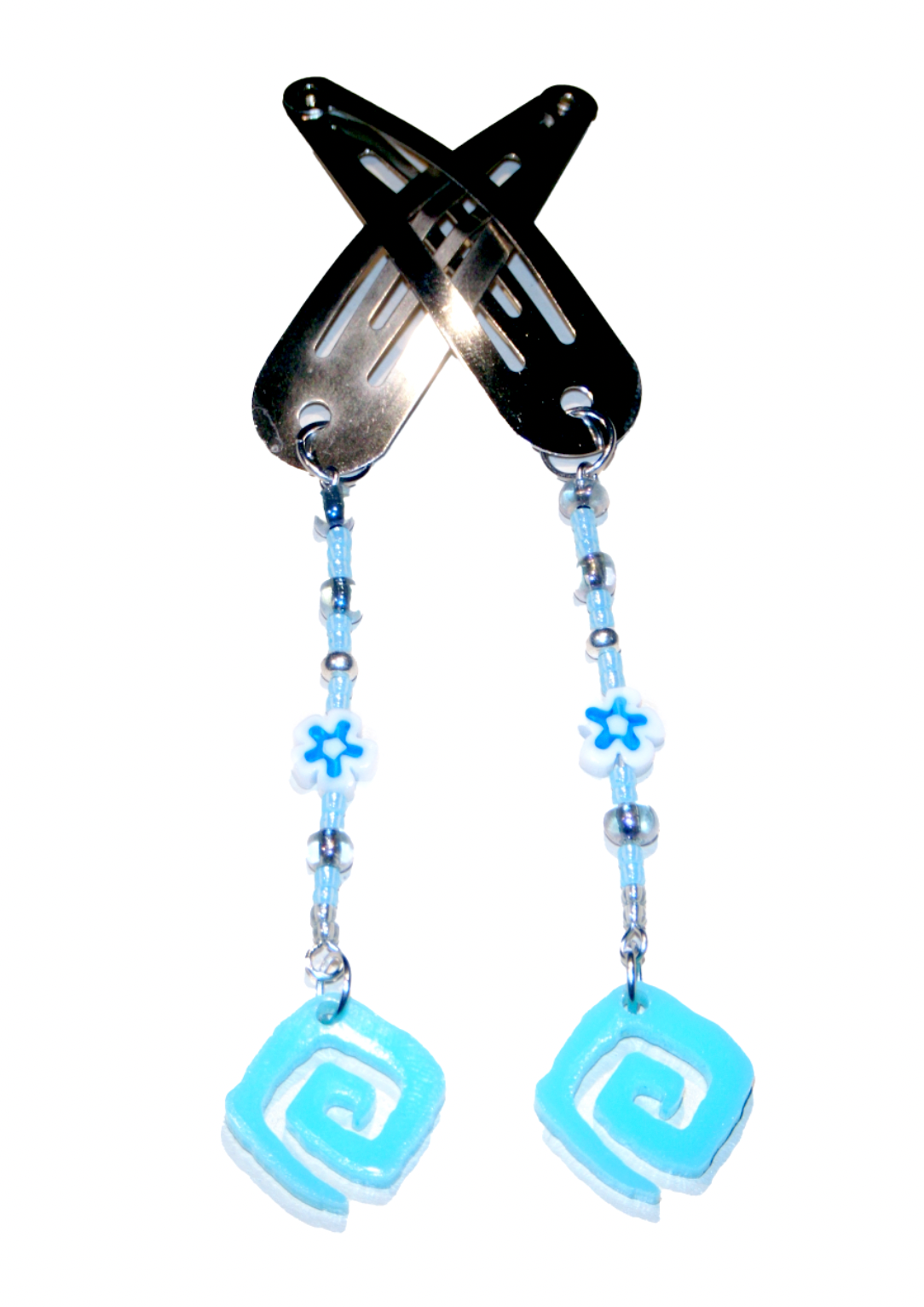 blue flower spiral pair hair clips
